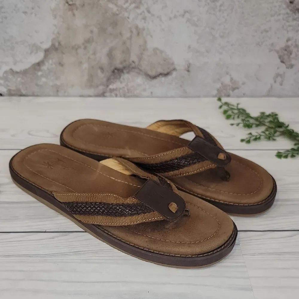 Jamaica Jaxx Sandy Toes Brown Leather Sandals Flip Flops Mens Size XL